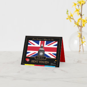 Tarjeta 2027 Feliz Año Nuevo, Bandera Británica, Big Ben R