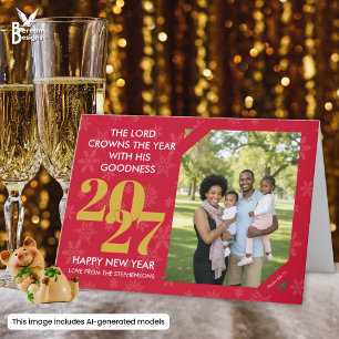 Tarjeta 2027 Foto de Familia Cristiana Feliz Año Nuevo 