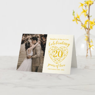 Tarjeta 20.º Boda Aniversario del corazón del diamante dor