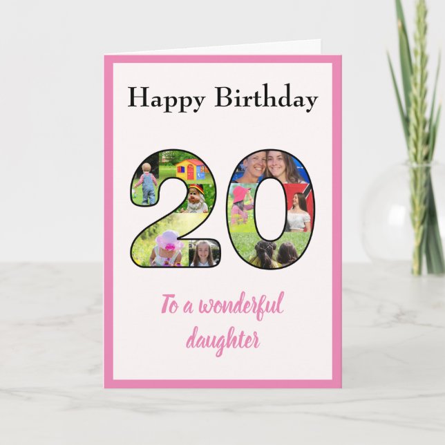 Tarjeta 20.º Collage de fotos de cumpleaños Hija Diversión (Anverso)