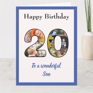 Tarjeta 20.º Collage de fotos de cumpleaños hijo grande ún