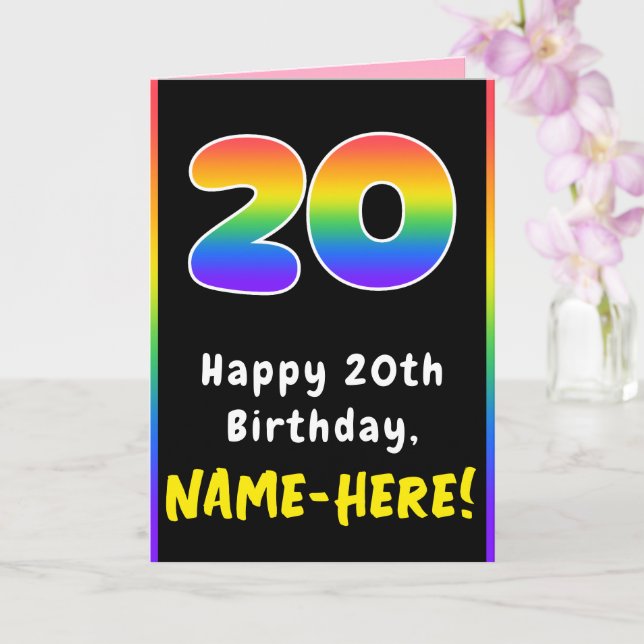 Tarjeta 20.º cumpleaños: arcoiris colorido # 20, nombre pe (Orquídea)