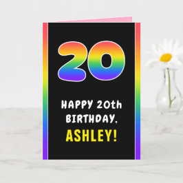 Tarjeta 20.º cumpleaños: arcoiris colorido # 20, nombre pe