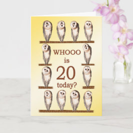 Tarjeta 20.º cumpleaños, búhes curiosas