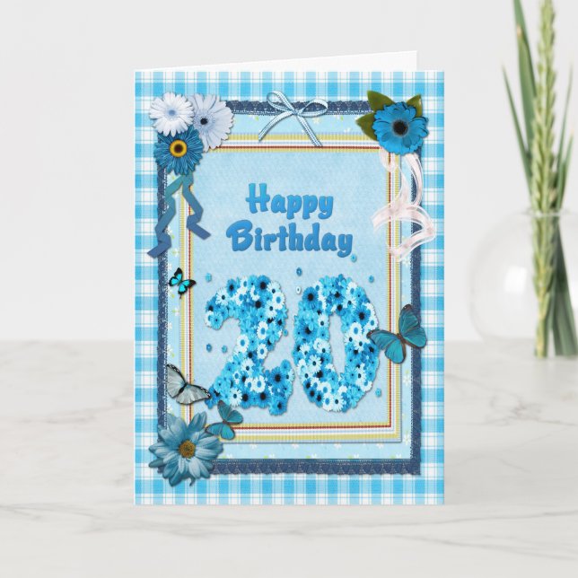 Tarjeta 20.º cumpleaños con un efecto scrapbook (Anverso)