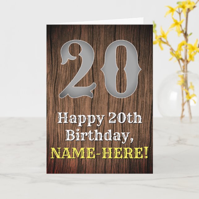 Tarjeta 20.º cumpleaños: Country Western Inspired Look, No (flor amarilla)
