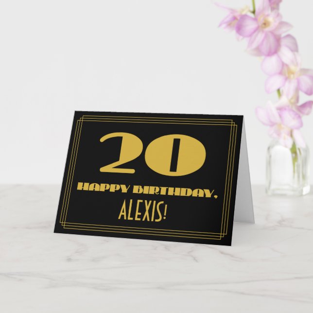 Tarjeta 20.º cumpleaños: Nombre + Art Deco Inspirado Aspec (Orquídea)