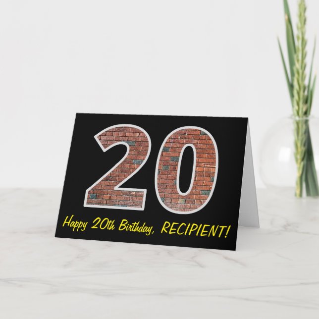 Tarjeta 20.º cumpleaños - Patrón de pared de ladrillo "20" (Anverso)