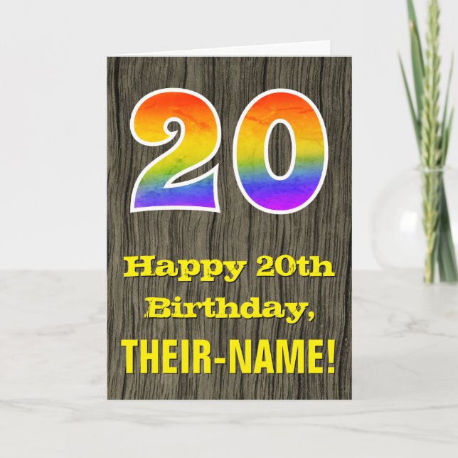Tarjeta 20.º cumpleaños: Rústica apariencia de madera fals (Anverso)