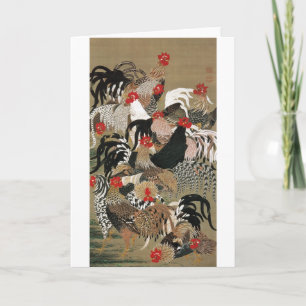 Tarjeta 20. 群 鶏 図, 若 冲 rebaño de gallos, Jakuchu