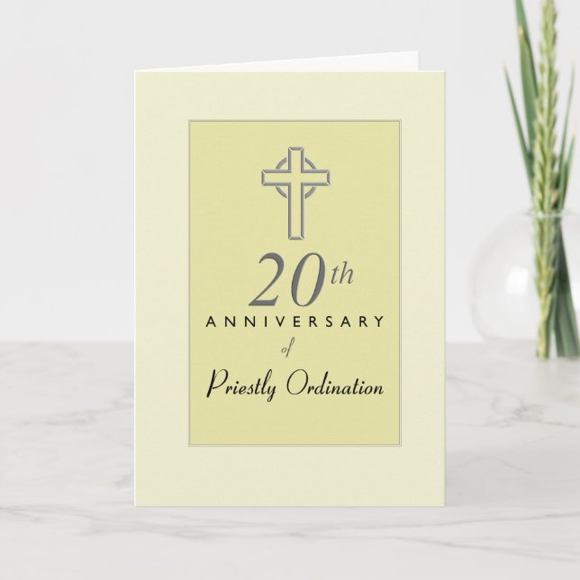 Tarjeta 20 Aniversario del sacerdote con Cruz Grabado en r (Anverso)