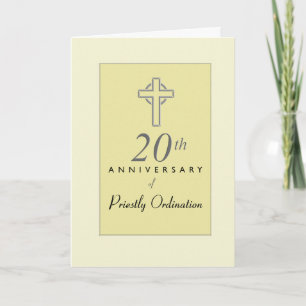 Tarjeta 20 Aniversario del sacerdote con Cruz Grabado en r