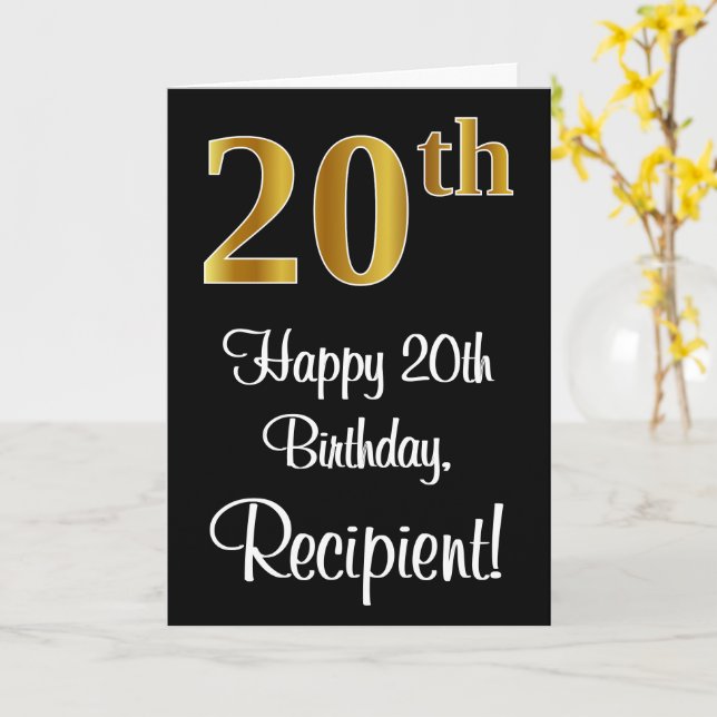 Tarjeta 20 Aniversario ~ Elegante Lujoso Faux Gold Look # (flor amarilla)