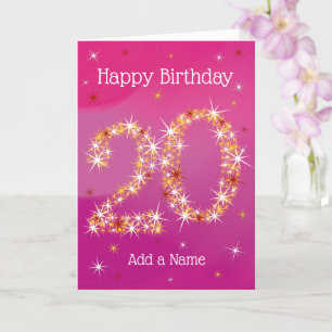 Tarjeta 20 Aniversario - Estrella Números - Rosa - Edad 20