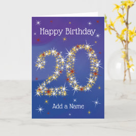 Tarjeta 20 Aniversario - Número 20 en Estrellas - Azul - E