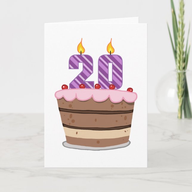 Tarjeta 20 años en el pastel de cumpleaños (Anverso)