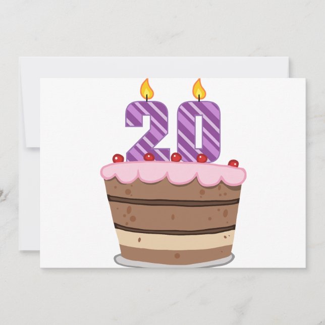 Tarjeta 20 años en el pastel de cumpleaños (Anverso)