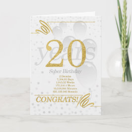 Tarjeta 20 años Sober Cumpleaños Faux Gold Purpurina