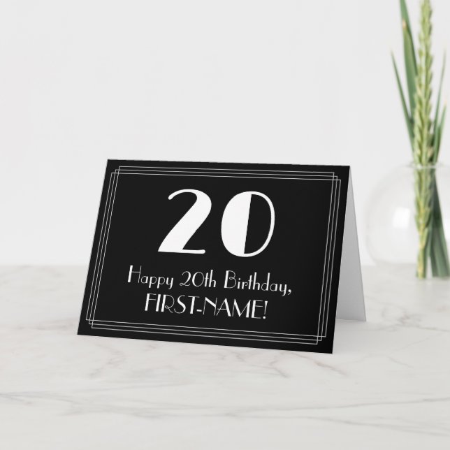 Tarjeta 20 cumpleaños ~ Art Deco Inspirado look "20", nomb (Anverso)