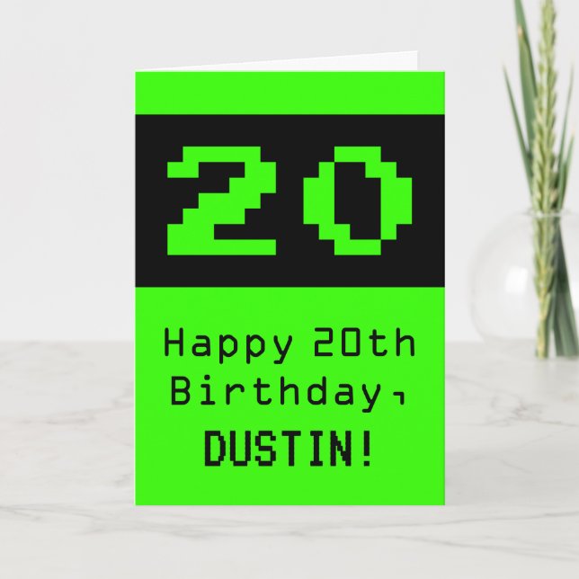 Tarjeta 20 cumpleaños: Nerdy / Geeky Style "20" y nombre (Anverso)