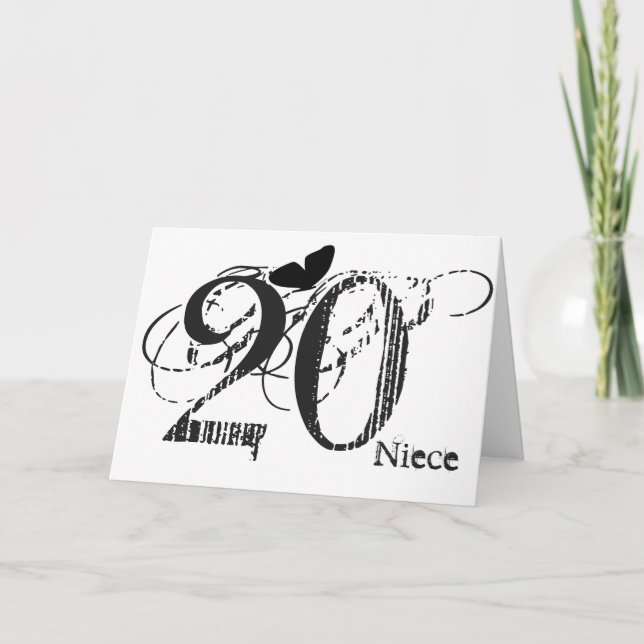 Tarjeta 20 cumpleaños, sobrina, mariposa, blanco y negro. (Anverso)