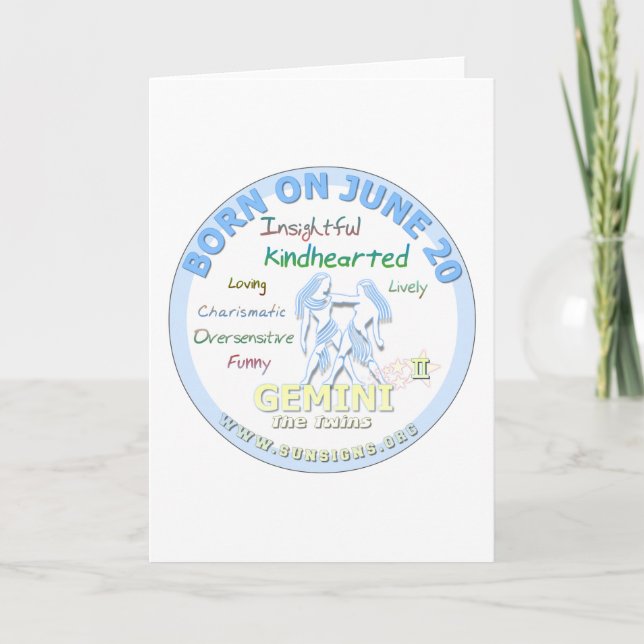 Tarjeta 20 de junio cumpleaños - Gemini (Anverso)