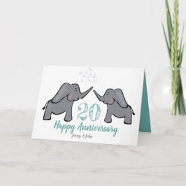 Tarjeta 20th china wedding anniversary cute elephant card