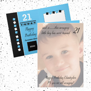 Tarjeta 21.ª aún asombrosa foto azul y negra de cumpleaños