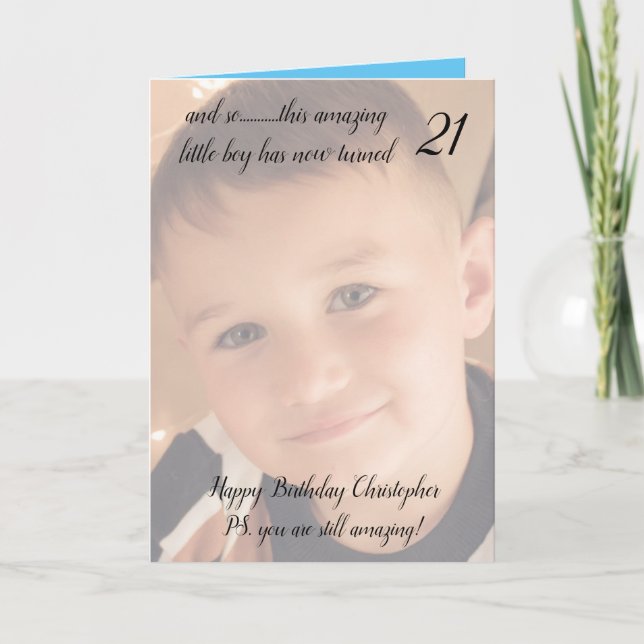 Tarjeta 21.ª aún asombrosa foto azul y negra de cumpleaños (Anverso)