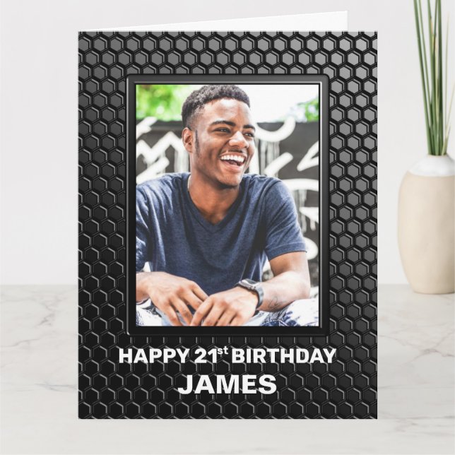 Tarjeta 21.ª Personalizado de patrón geométrico negro (Anverso)