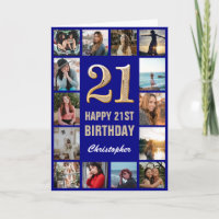 21.ᵉʳ Feliz Cumpleaños Collage de fotos Azul y Oro