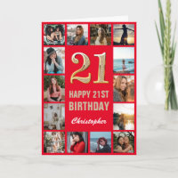 21.ᵉʳ Feliz Cumpleaños Collage de fotos Rojo y Oro