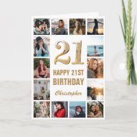 21.ᵉʳ Feliz Cumpleaños Oro y Collage de fotos Blan