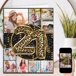 Tarjeta 21.ᵉʳ Leopard Print Gold Balloons Photo