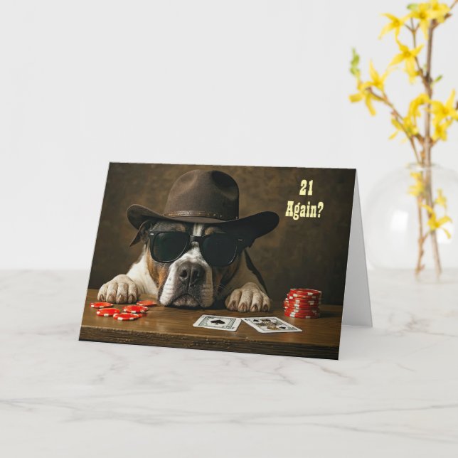 Tarjeta 21 Again Happy Birthday Humorous Blackjack Hand  (flor amarilla)