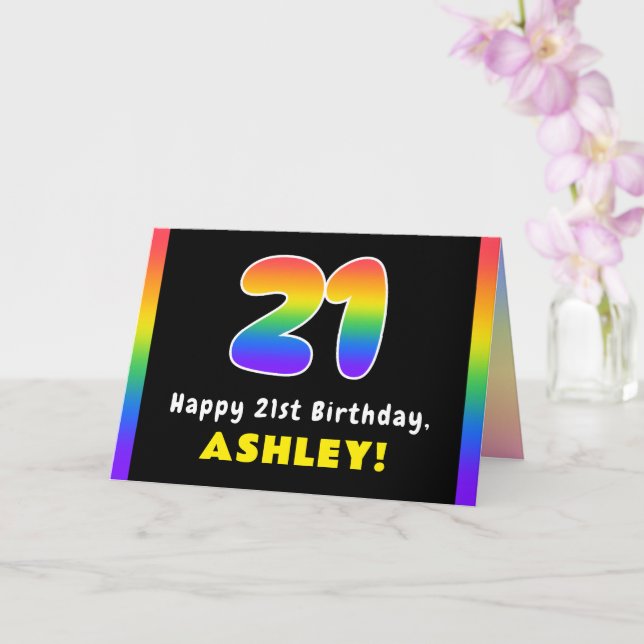 Tarjeta 21 Aniversario: Arcoiris colorido # 21, nombre per (Orquídea)