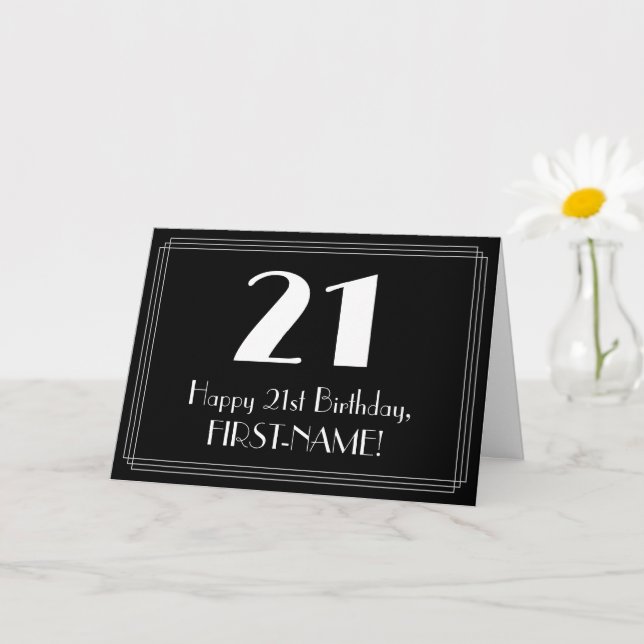Tarjeta 21 Aniversario ~ Art Deco Inspirado Aspecto "21",  (Planta pequeña)