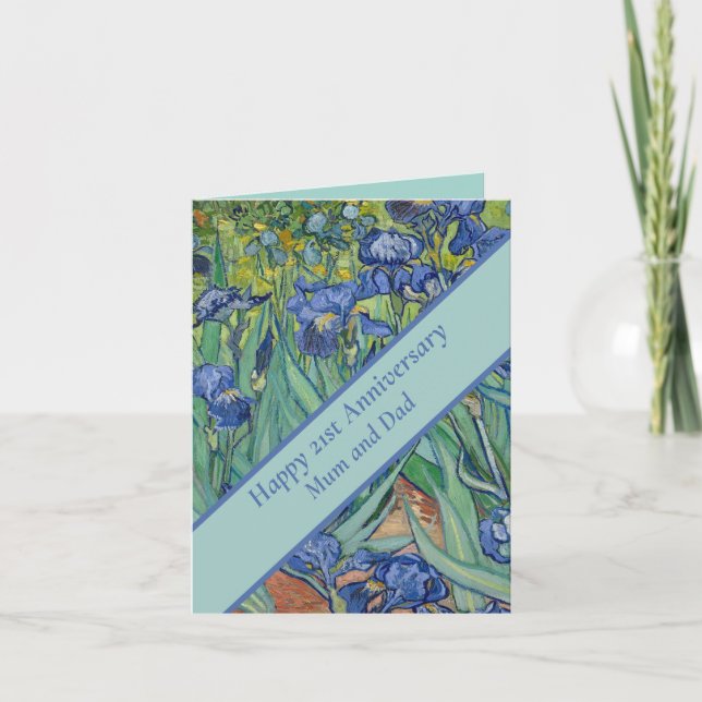 Tarjeta 21° Aniversario Boda Iris Azul (Anverso)