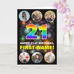 Tarjeta 21 Aniversario del Arcoiris divertido #, nombre pe