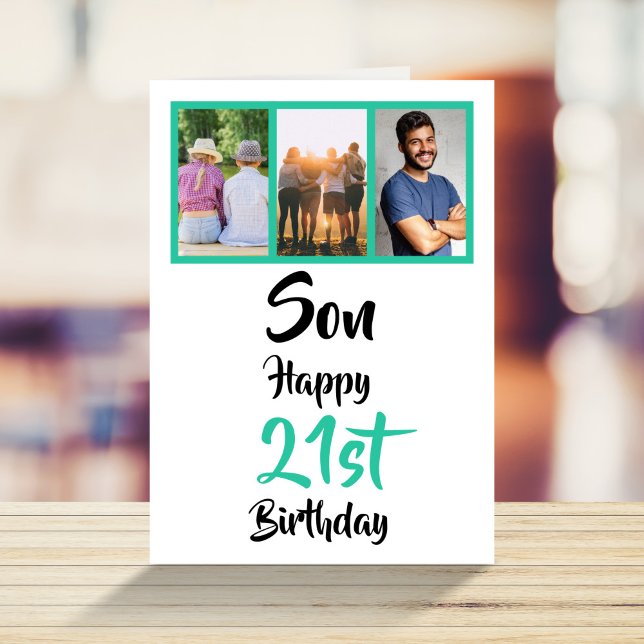 Tarjeta 21 Aniversario del Collage de fotos Verde Moderno (Subido por el creador)
