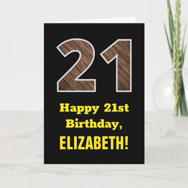 Tarjeta 21 Aniversario: Nombre, Patrón de grano de madera  (Anverso)