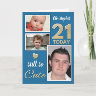 Tarjeta 21 Aniversario todavía tan lindas fotos oro azul