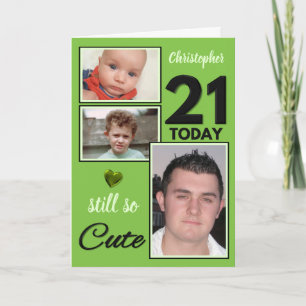Tarjeta 21 Aniversario todavía tan lindas fotos verde y ne