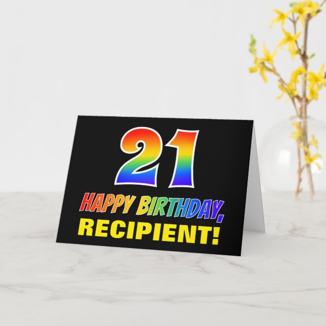 Tarjeta 21° cumpleaños: audaz, divertido, simple, arcoiris (flor amarilla)