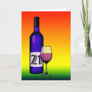 Tarjeta 21 cumpleaños : botella de vino de media tonalidad