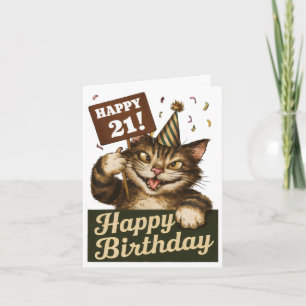 Tarjeta 21 cumpleaños lindo gato divertido vintage