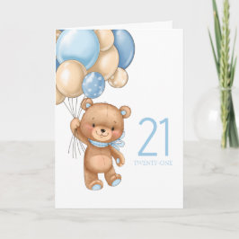 Tarjeta 21° cumpleaños lindo globos azules carados cartón 