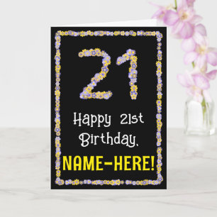 Tarjeta 21 cumpleaños: número de flores florales, nombre p