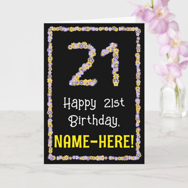 Tarjeta 21 cumpleaños: número de flores florales, nombre p (Orquídea)