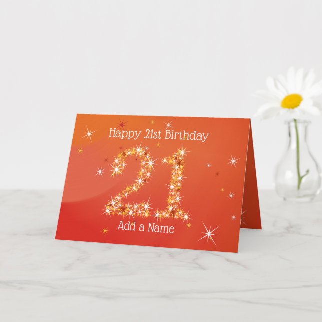 Tarjeta 21° cumpleaños - Números de estrella - rojo - Tarj (Planta pequeña)